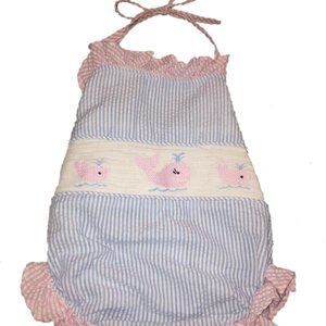 Jelly Beans Smocked Whales Seersucker Bubble 6-12M